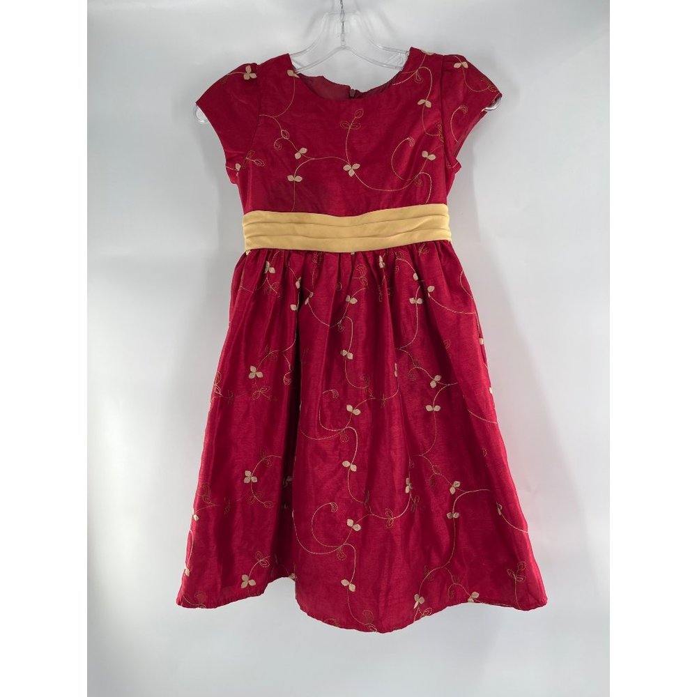 Toddler Girl's Short‎ Sleeve Bright Red Floral Holiday Dress Size 8